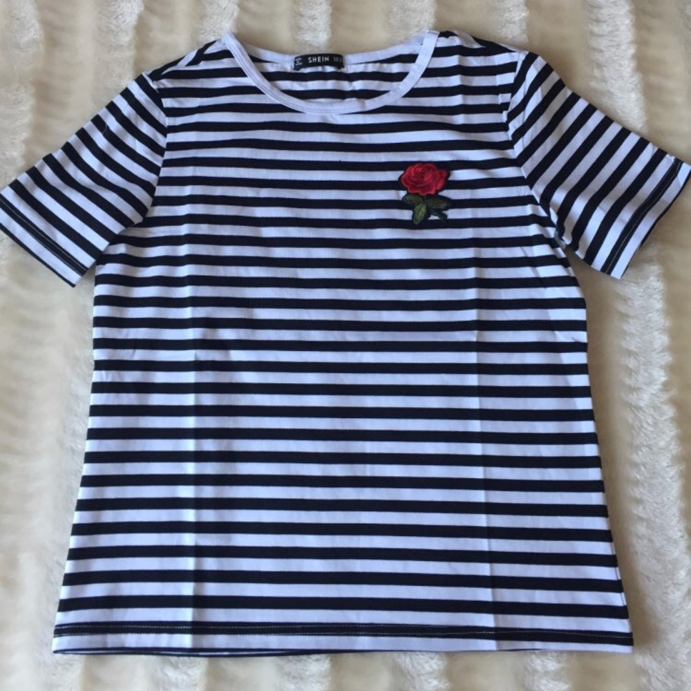 White Stripped Rose T-Shirt